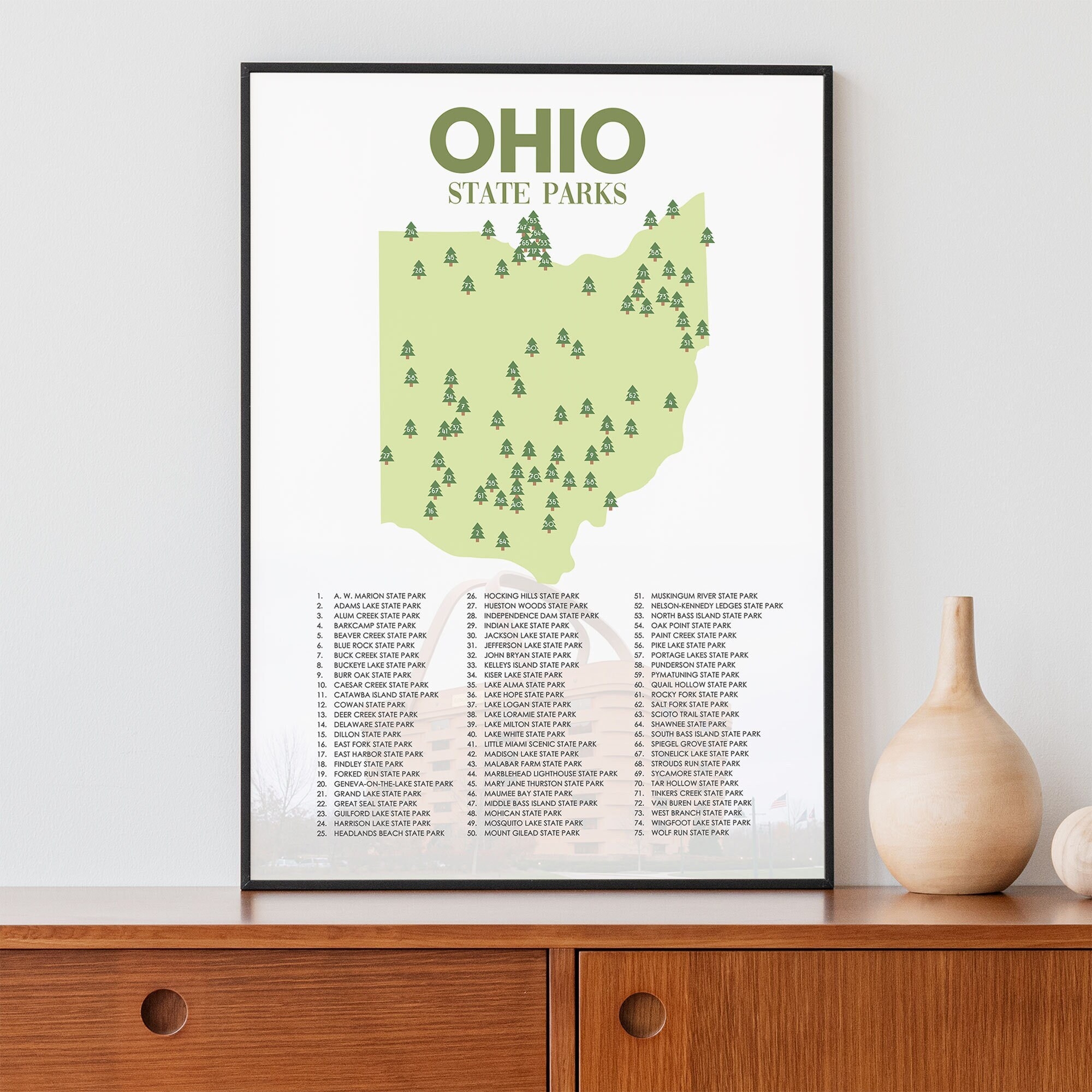Ohio State Parks List Ohio Art Camping Decor Ohio Map Ohio Home Decor Hiker Gift Adventure Decor Etsy