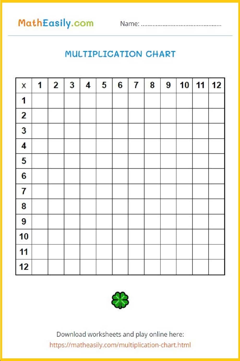 Blank Multiplication Chart Printable Pdf Blank Multiplication Chart Printable Pdf