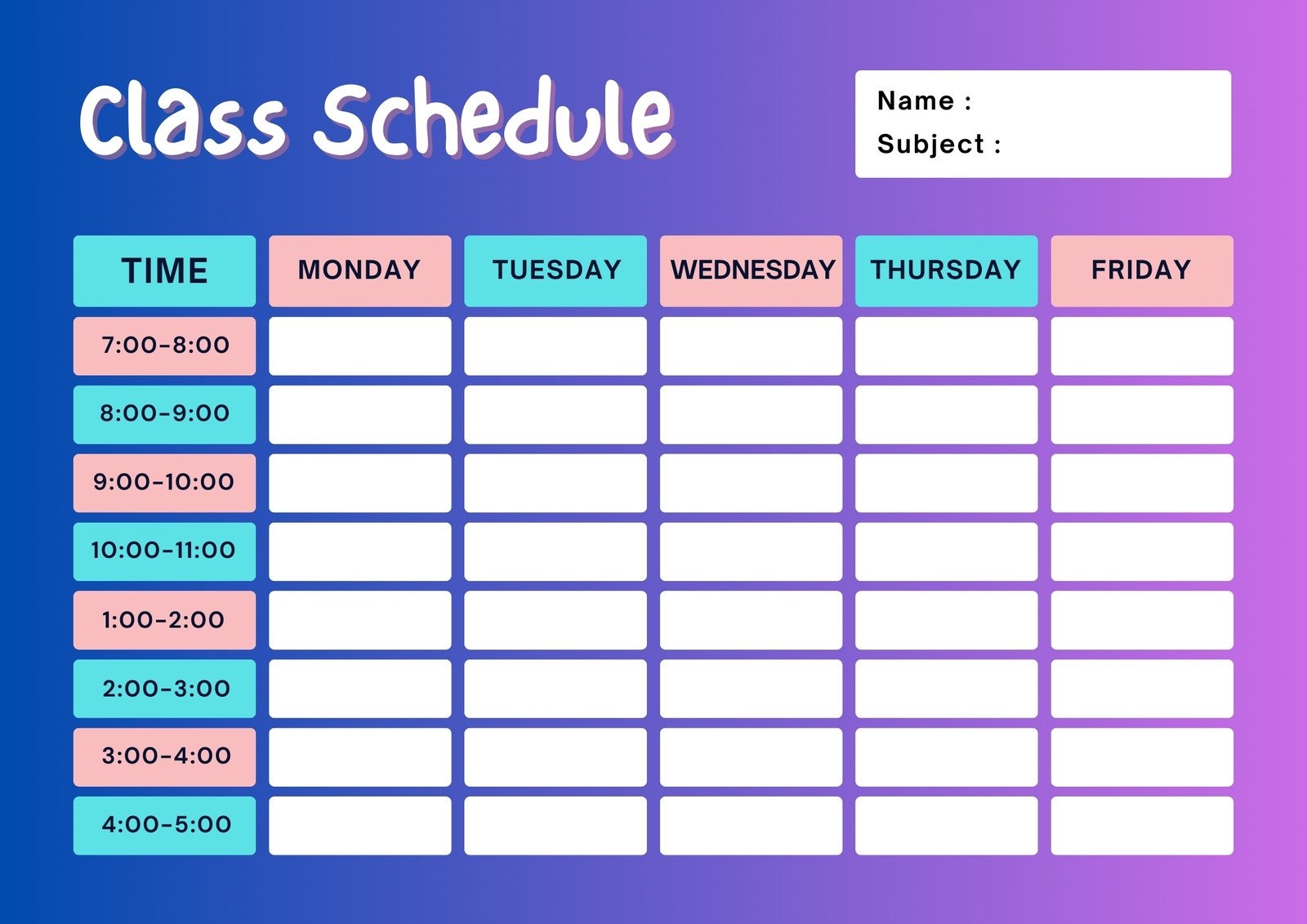 Page 2 Free Printable Class Schedule Templates To Customize Canva