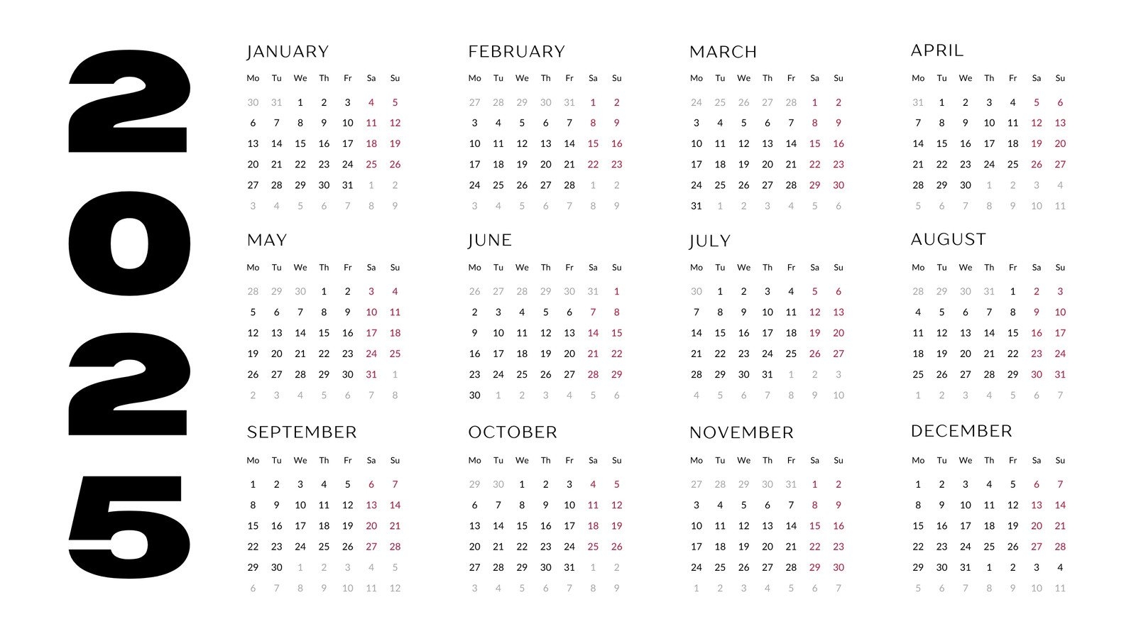 Page 2 Free Printable Customizable Monthly Calendar Templates Canva