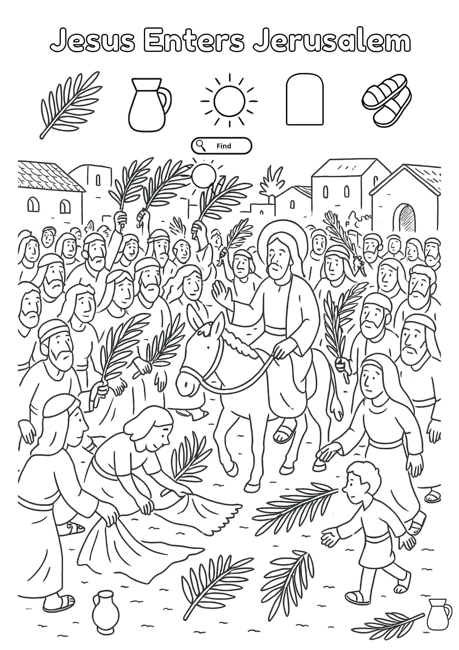 Palm Sunday Jesus Enters Jerusalem Coloring U0026 Object Find Page 