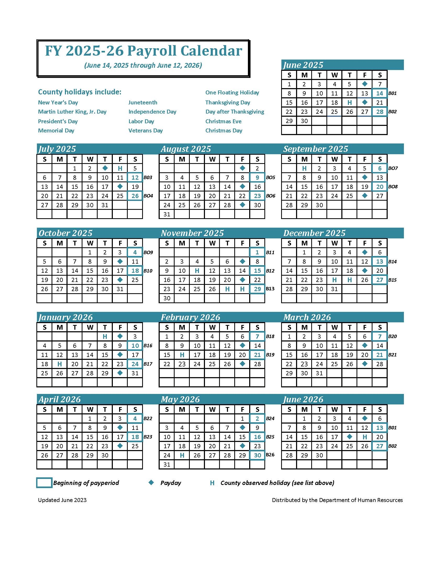 Payroll Calendars Henrico HR
