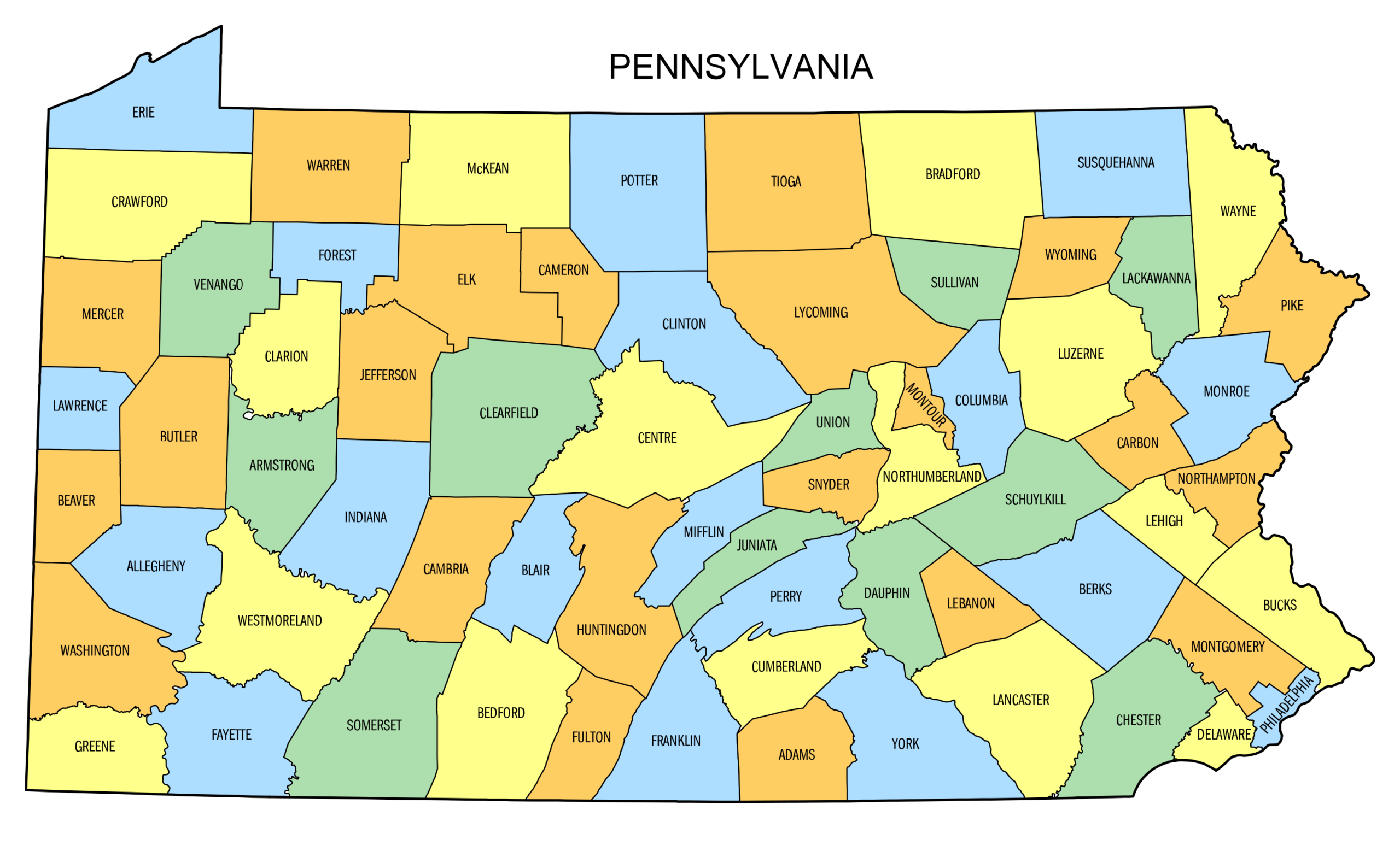 Pennsylvania county map colored 000000 1 Genealogical Society 
