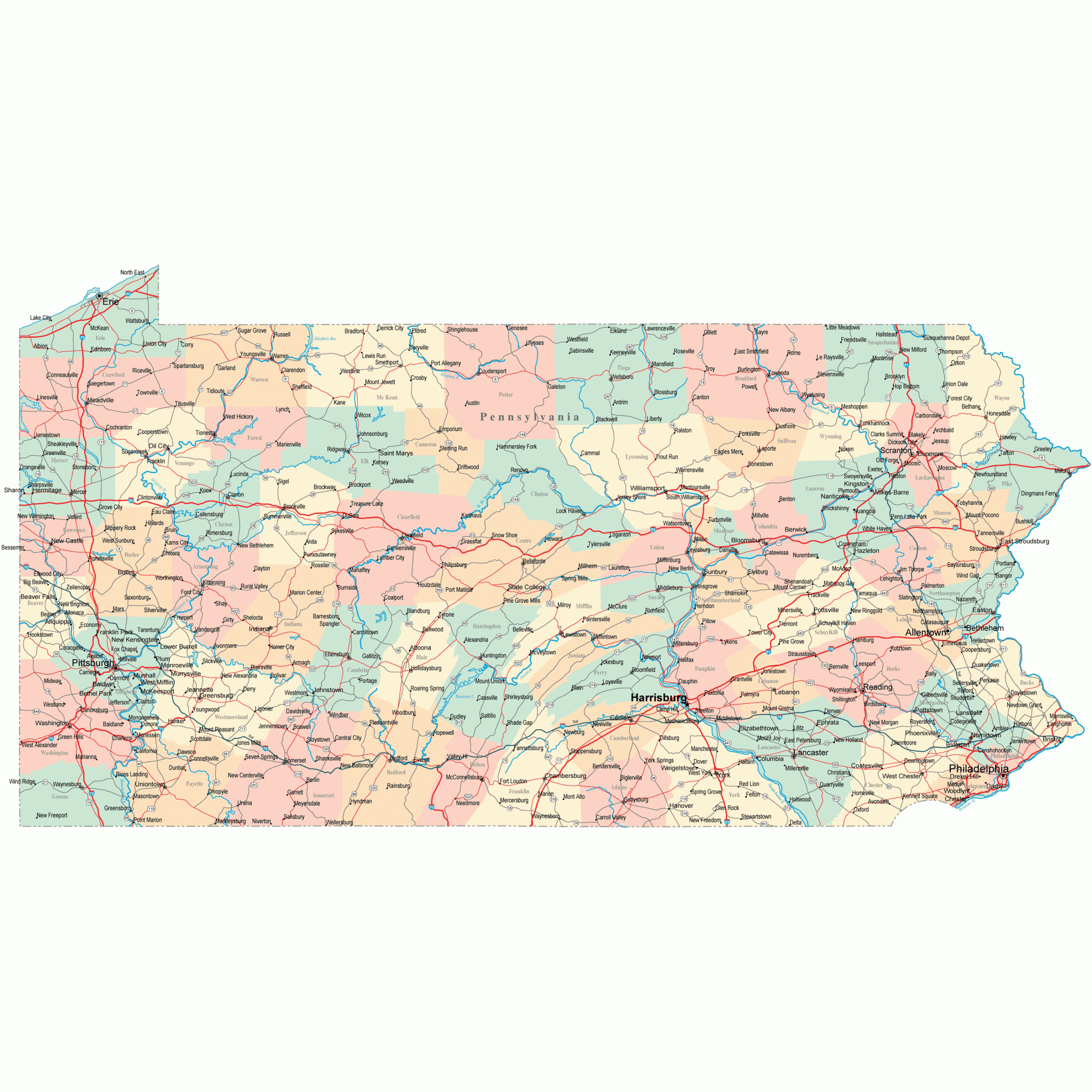 Pennsylvania County Map Printable