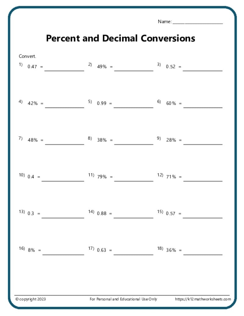 Percentages Worksheets