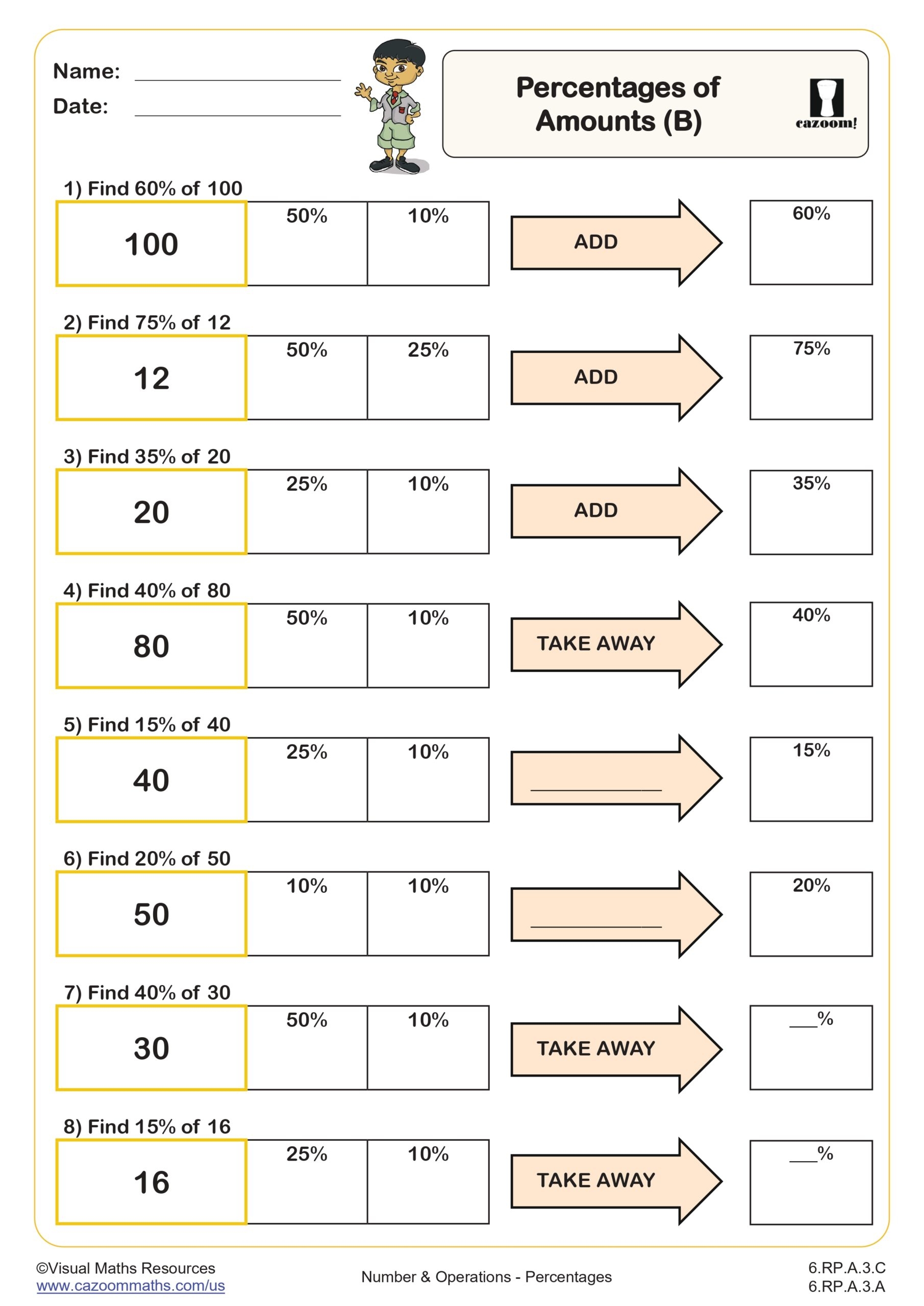 Percents Of An Amount B Worksheet Fun And Engaging Printable PDF 6th Grade Number And Operation Worksheet Cazoom Math