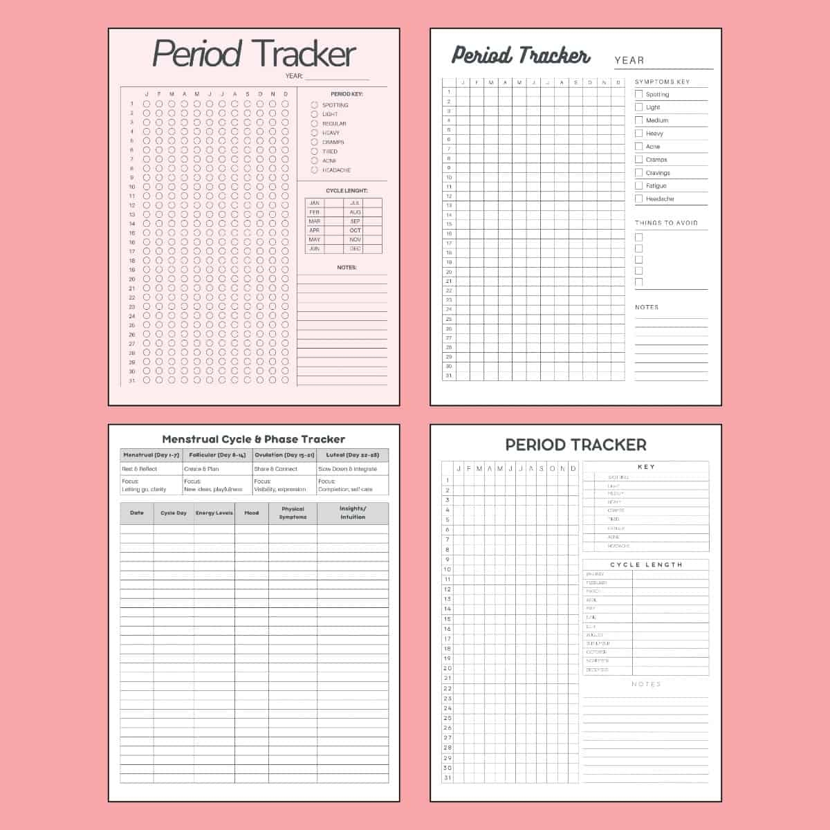 Period Tracker Free Printable For Menstrual Cycle Phase Tracking