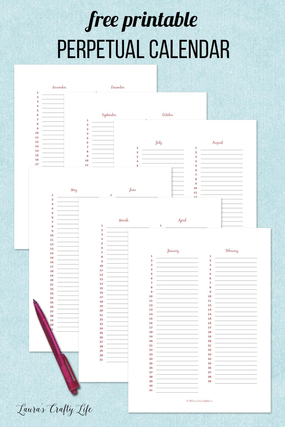 Free Printable Perpetual Calendar Template