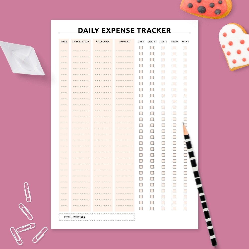 Personal Daily Expense Tracker Template Printable PDF