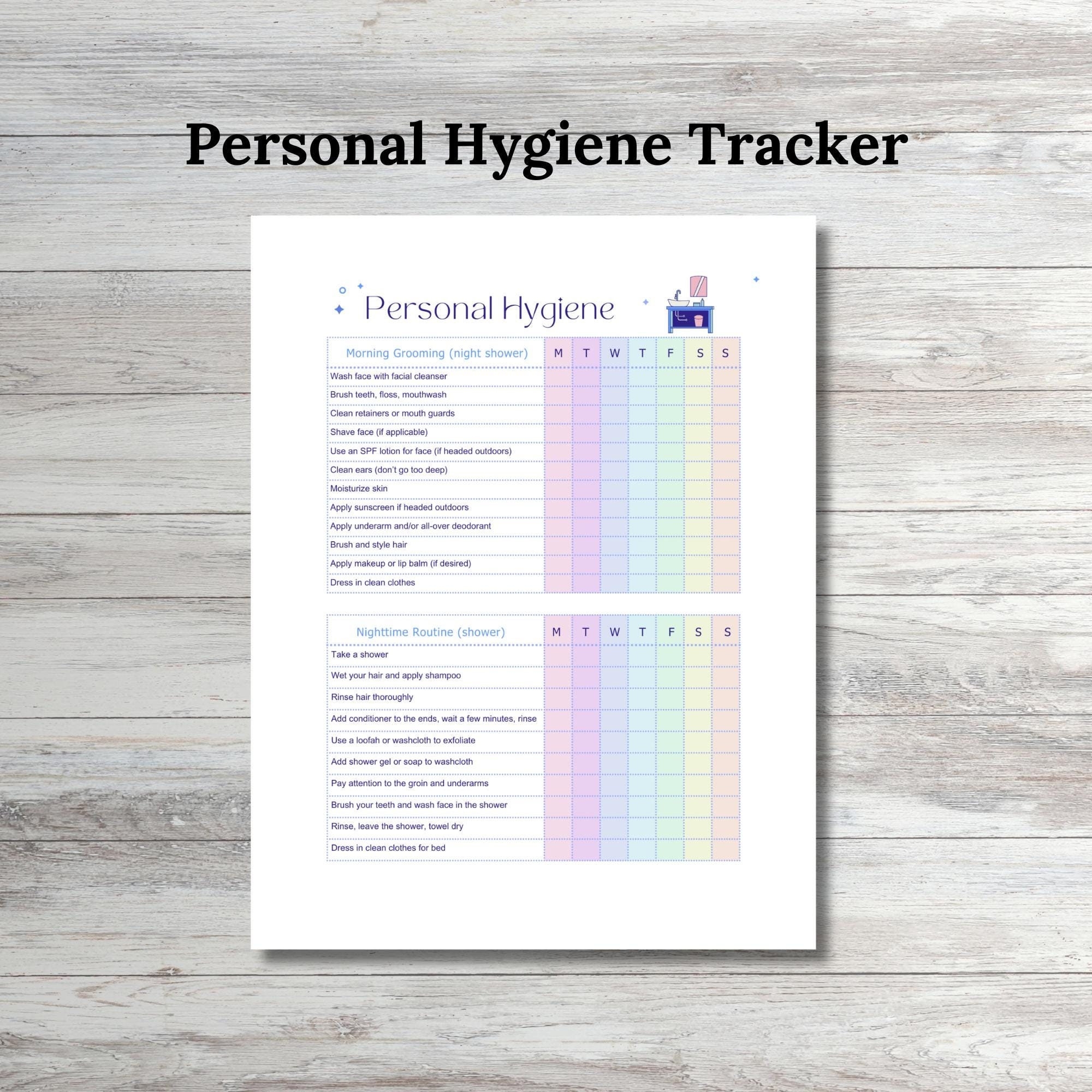 Personal Hygiene Tracker Hygiene Adult Hygiene Student Colorful Hygiene Worksheet Daily Hygiene Hygiene Checklist Hygiene Chart Etsy
