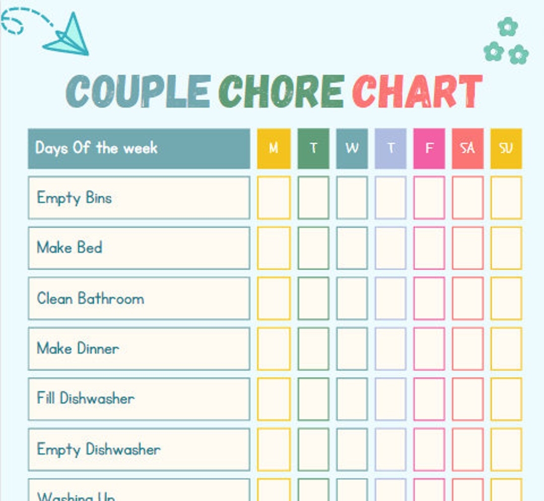 PERSONALISABLE Couples CHORE CHART Weekly Chart Couples Argument Saver Etsy