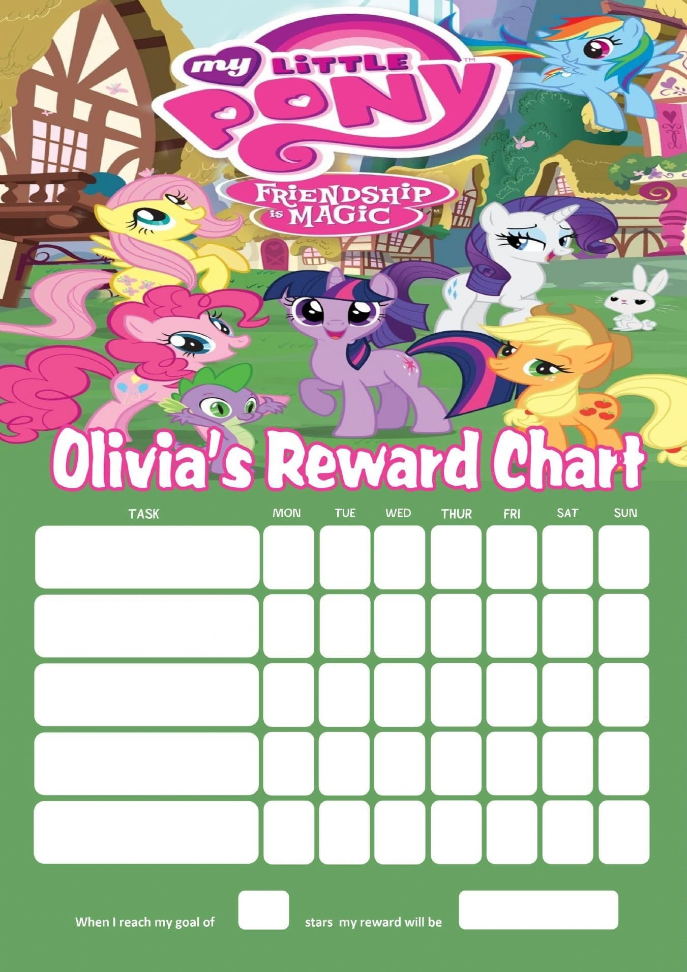 Personalised My Little Pony Reward Chart Adding Photo Option Available