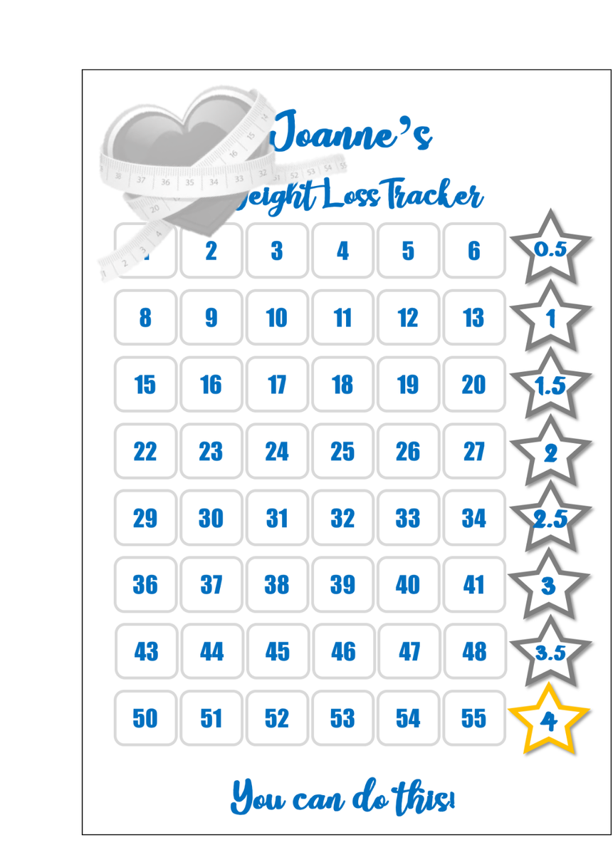 Personalised Weight Loss Chart Tracker Diet Weight Watch HEART From 1 To 8 Stone EBay
