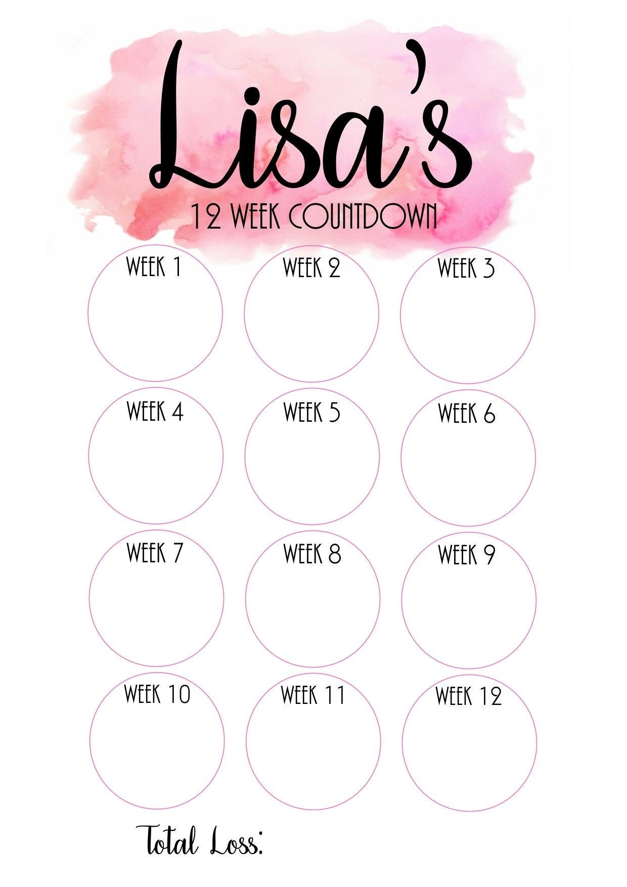 Weight Loss Countdown Chart