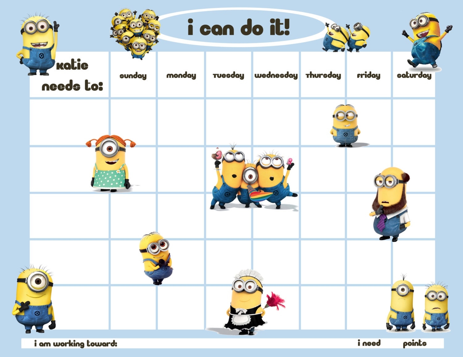 Personalized Children s Reward chore Chart Minion Men Etsy