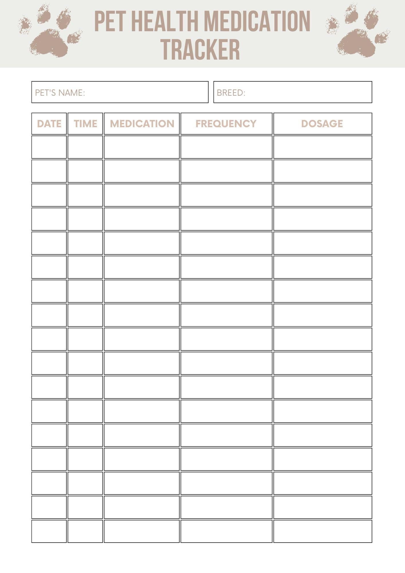 Pet Medication Chart Etsy Pet Medication Chart Etsy