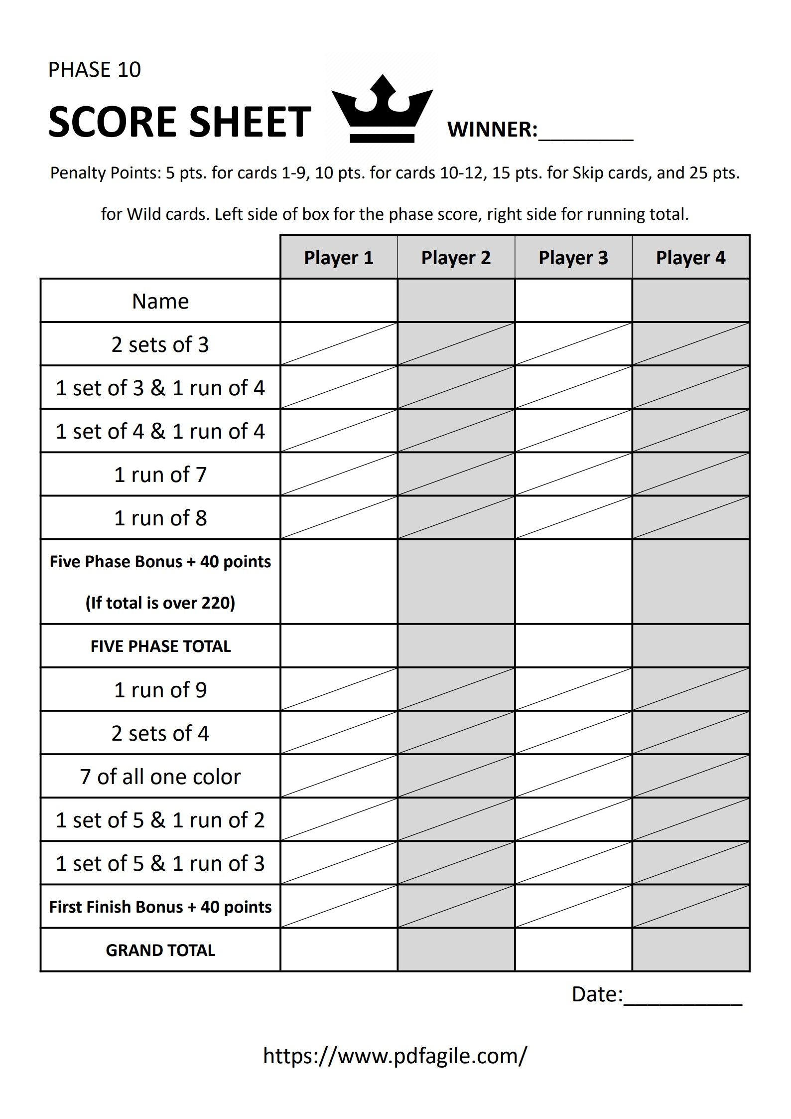 Phase 10 Scoresheet Template PDF Agile