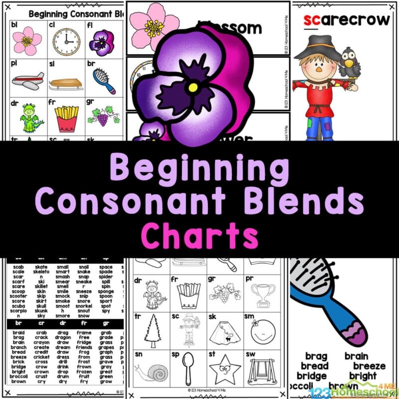 Phonics Beginning Consonant Blends Charts Initial Blending Words With Pictures 