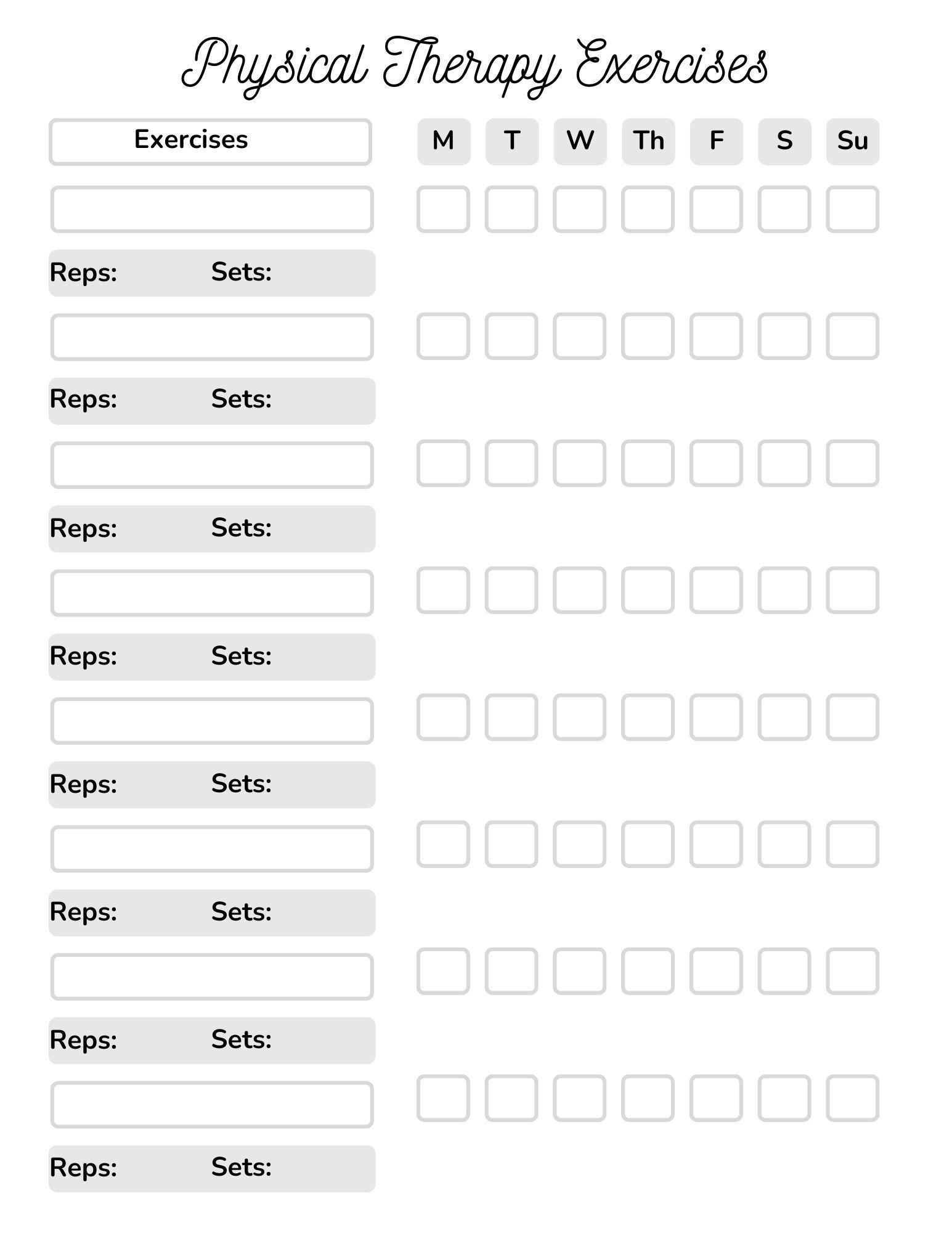 Physical Therapy Exercise Chart Etsy