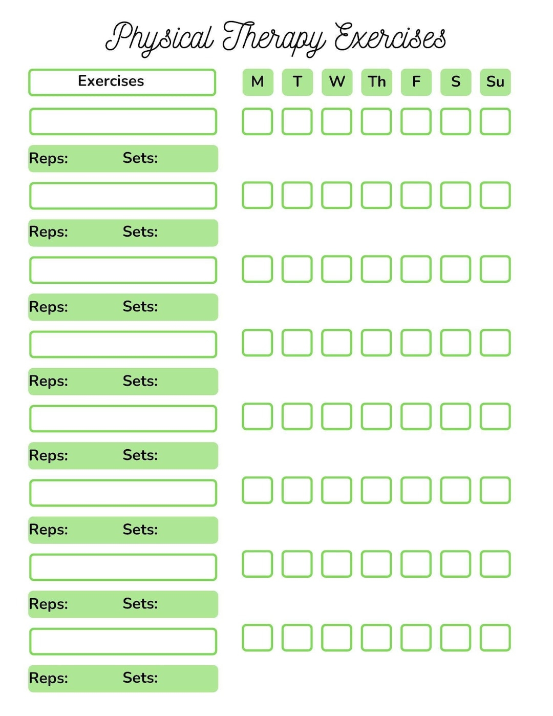 Physical Therapy Exercise Chart Etsy
