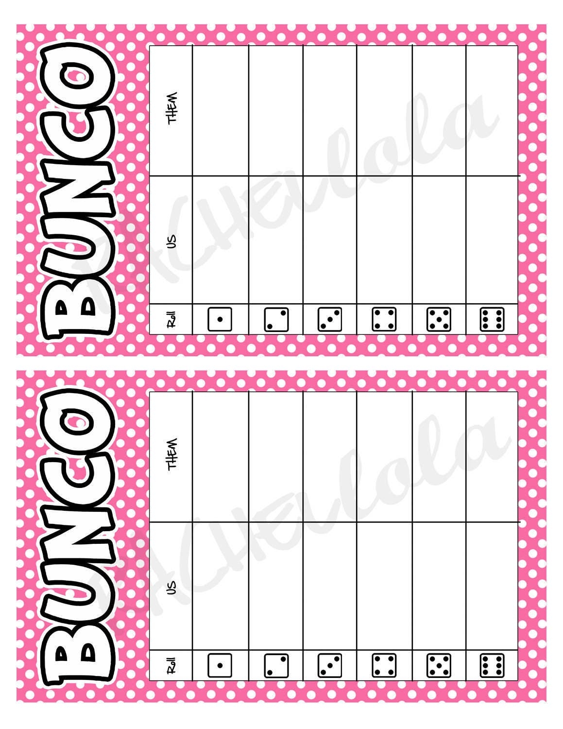 Pink Polka Dot Bunco Table Tally Sheets Us Them Tally Cards Score Note Card Bunko Game Night Instant Digital Download Printable Template Etsy