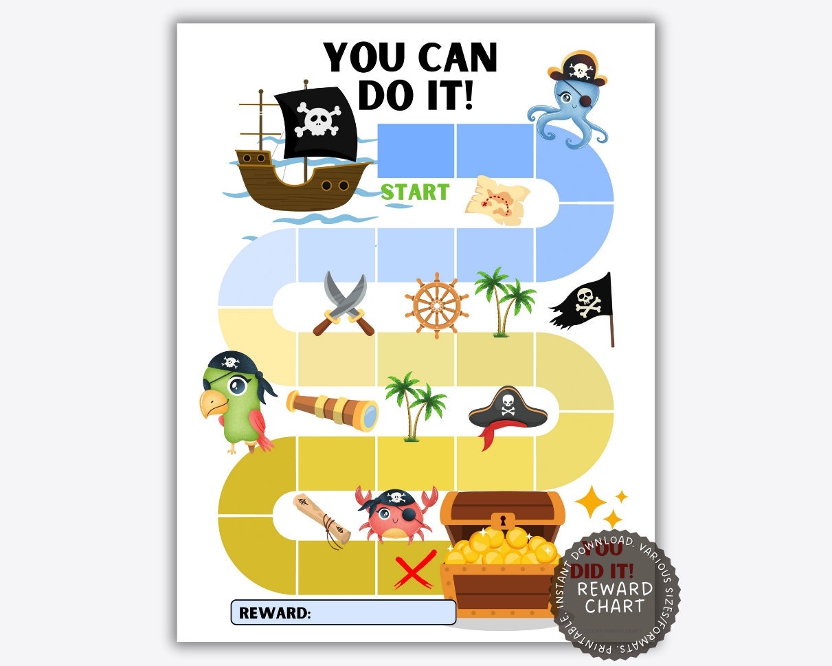 Pirate Reward Chart Kids Potty Training Responsibility Tracker PDF Etsy