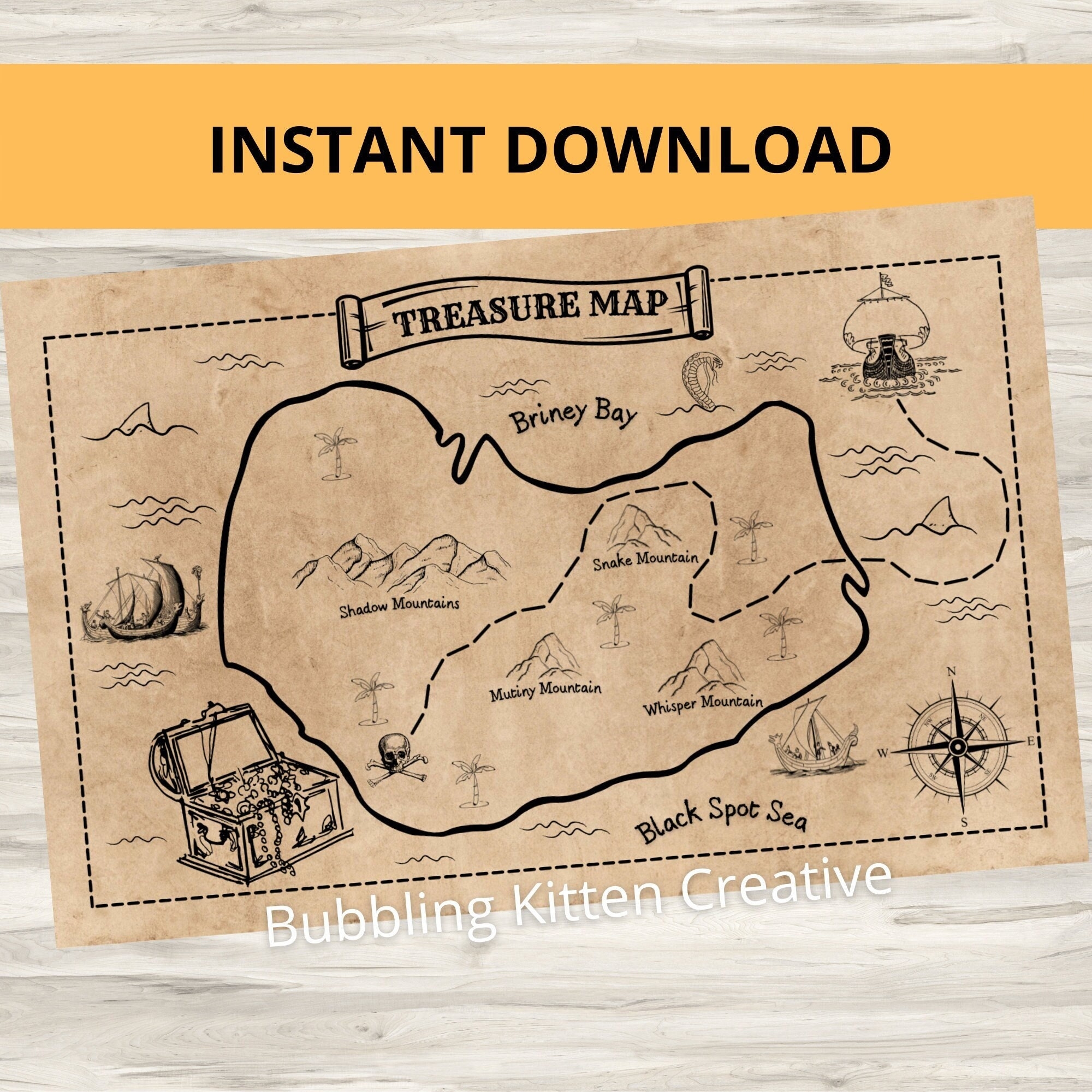 Pirate Treasure Map Party Placemat Printable Pirate Party Favor Instant Digital PDF Download Etsy