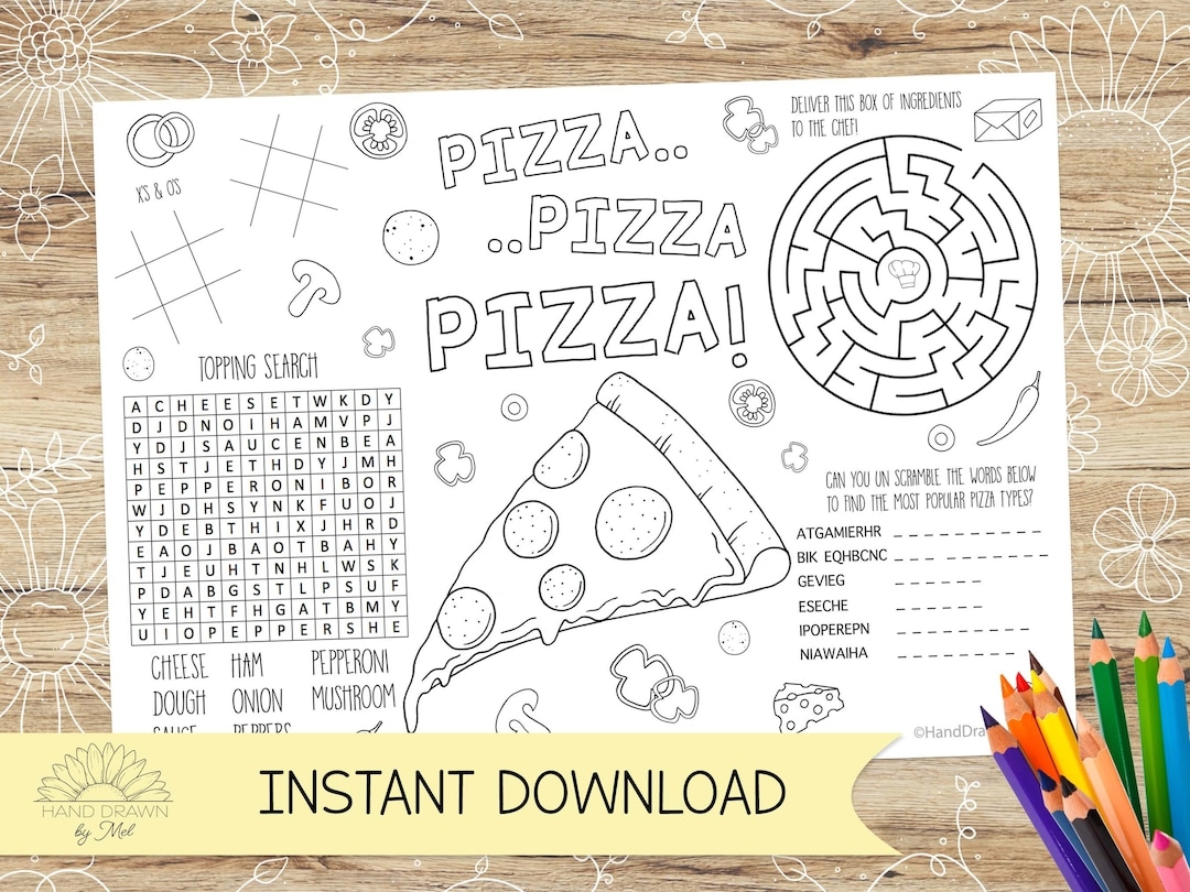 Pizza Activity Sheet Kids Party Coloring Placemat digital Download Etsy