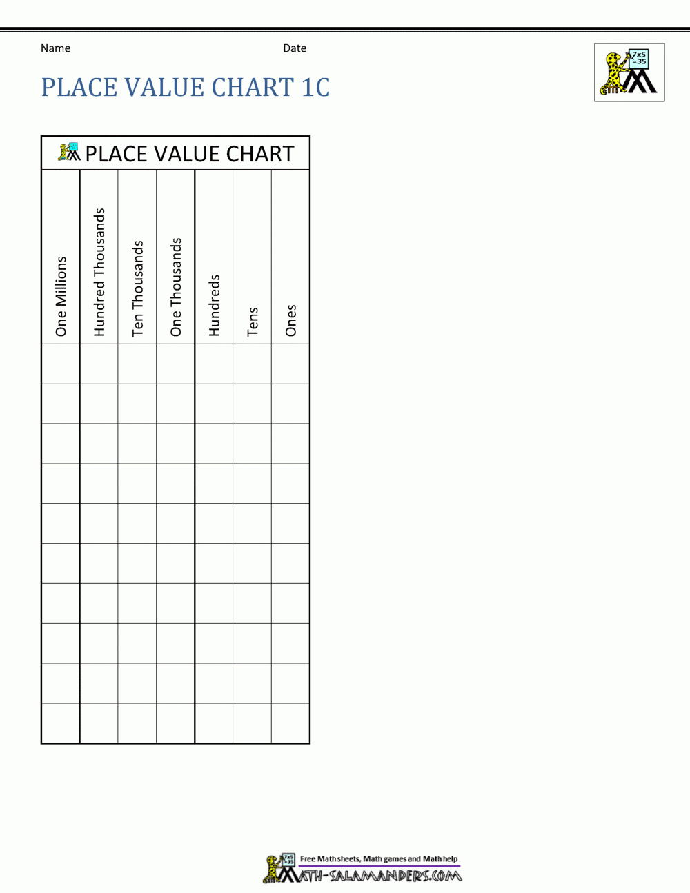Math Place Value Chart Printable Math Place Value Chart Printable