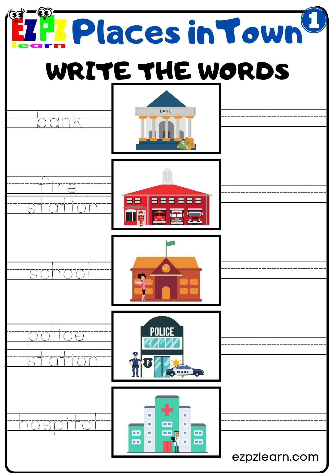 Places In Town Easy Write The Words Worksheet Free Download Group 1 Ezpzlearn Places In Town Easy Write The Words Worksheet Free Download Group 1 Ezpzlearn