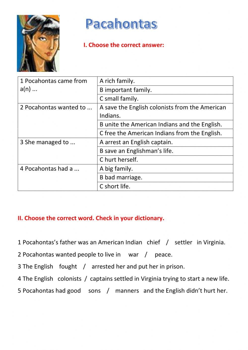 Printable Pocahontas Worksheet Printable Pocahontas Worksheet