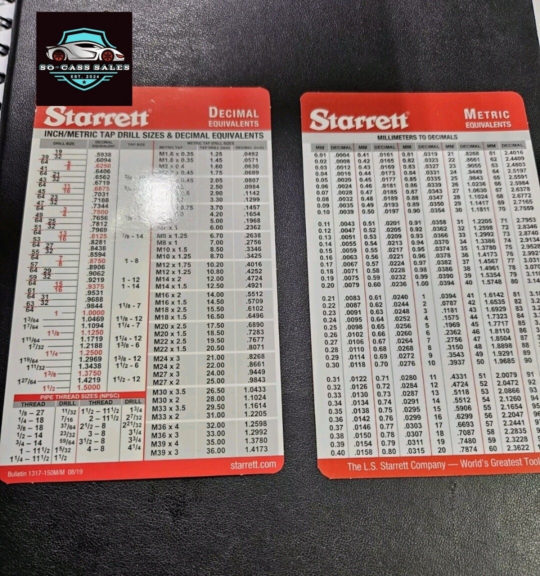 Pocket Starrett Metric And Decimal Equivalents Chart Machinist F1 E6 EBay