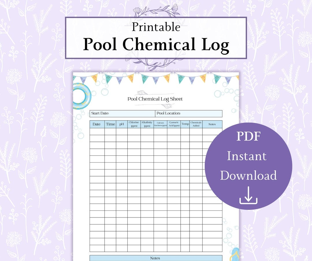 Pool Chemical Log Sheet Printable PDF Pool Balance Tracker Swimming Pool Chemical Record Pool Essentials Etsy