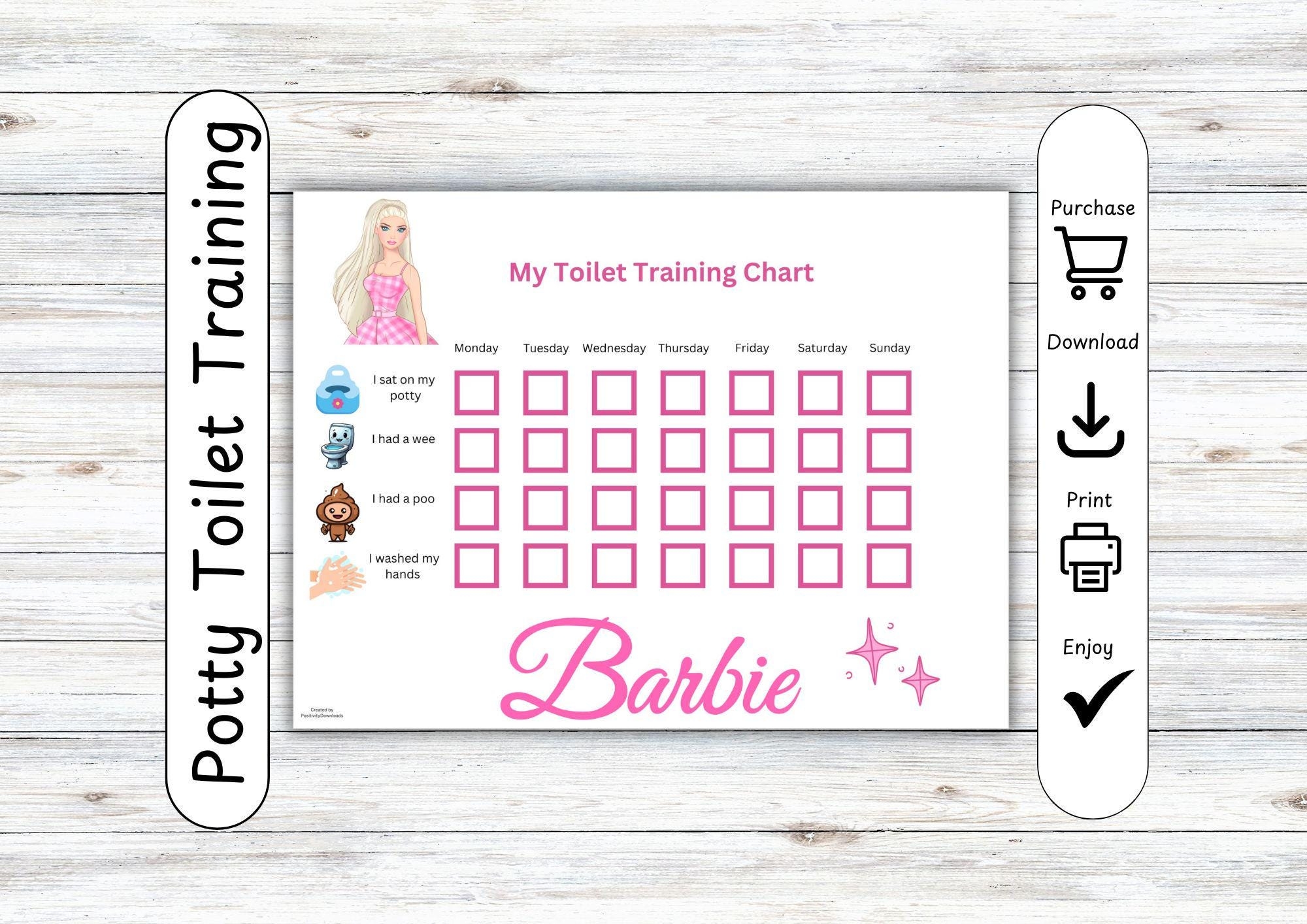 Potty Toilet Training Reward Chart For Children Barbie Behaviour Sticker Chart Bathroom Training Instant Digital Download Kids Print Etsy UK
