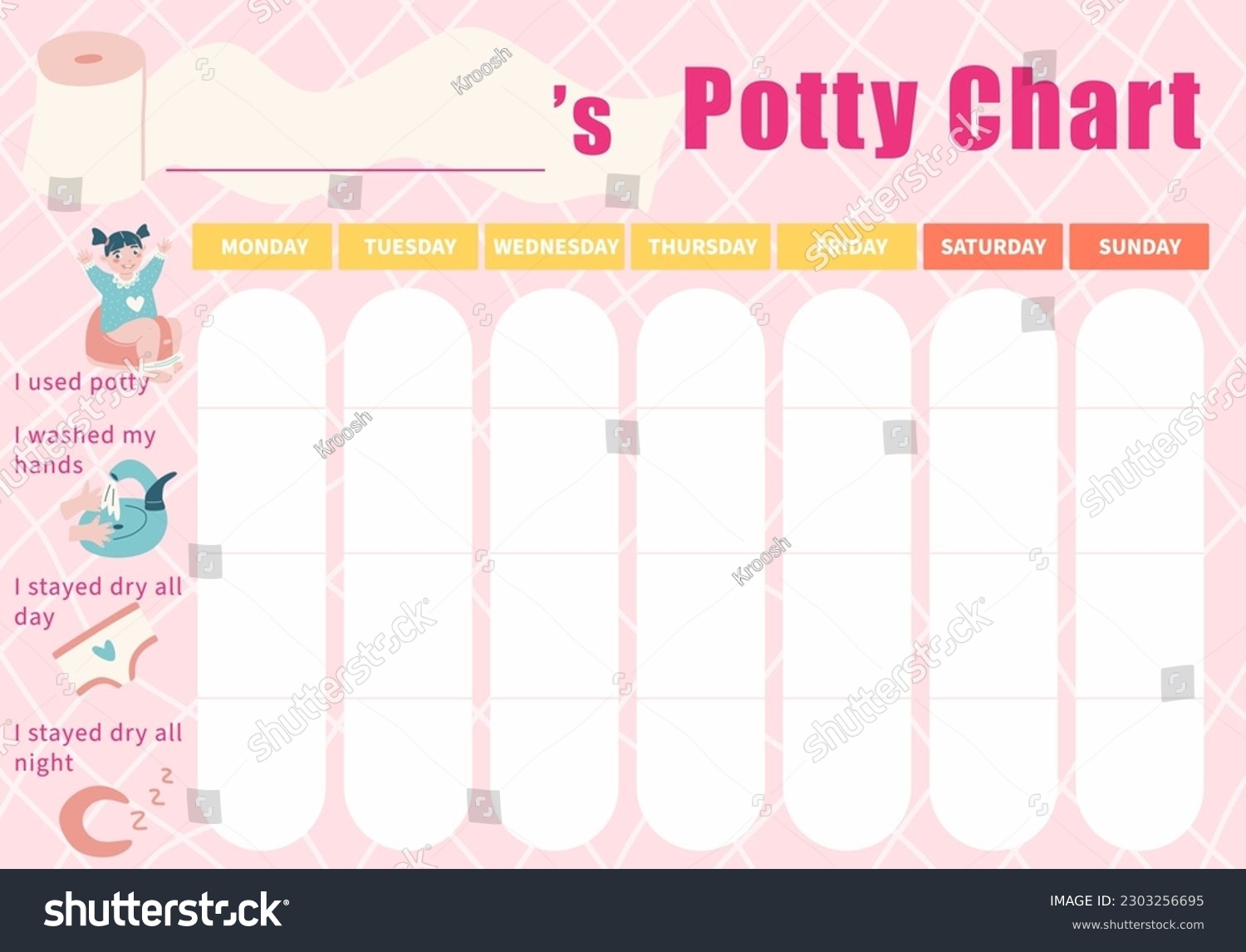 Potty Training Chart Girls Girly Toilet Stock Vector Royalty Free 2303256695 Shutterstock