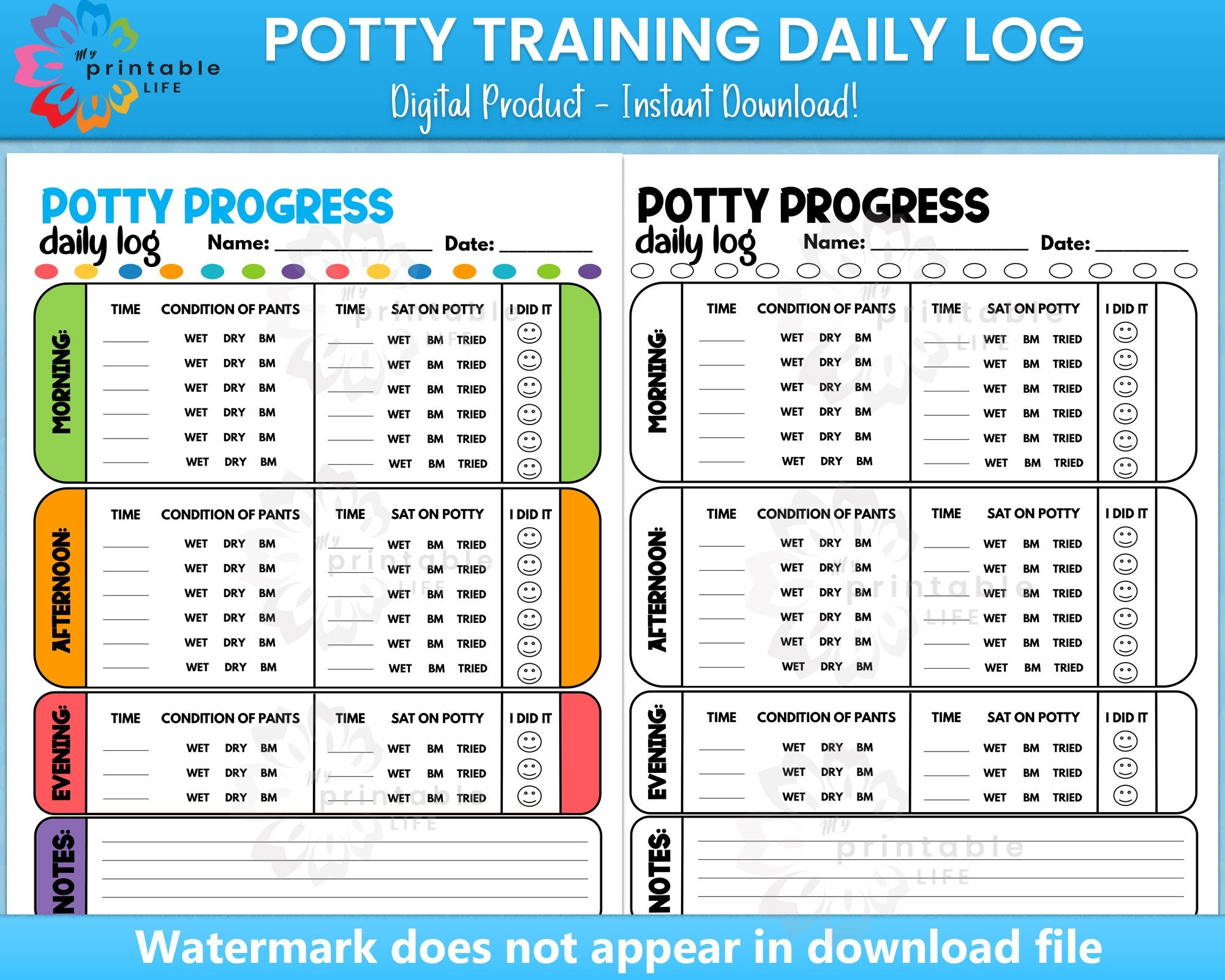POTTY TRAINING Daily Log Printable Report Tracker Etsy