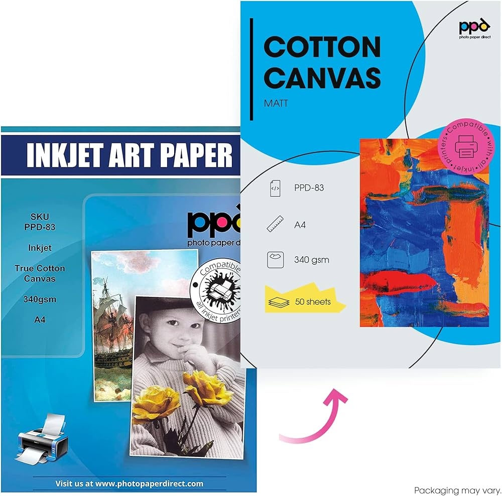 PPD PPD 83 50 A4 X 50 Sheets Inkjet Canvas Printable Photo Paper 340 G White Matt 100 Cotton Amazon de Stationery Office Supplies