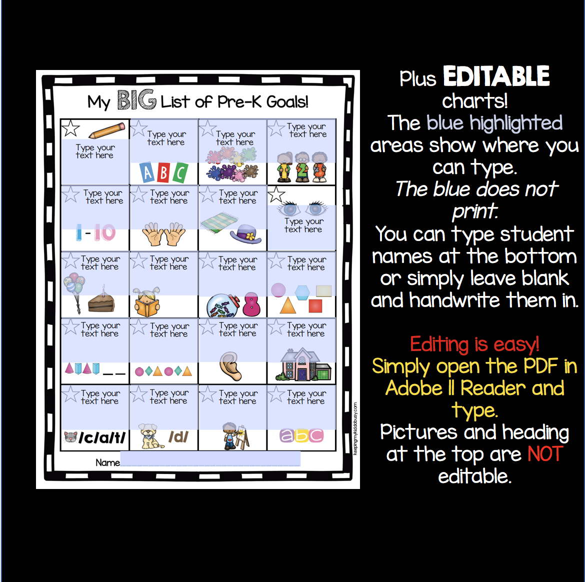 Pre K Goals Chart FREEBIE Keeping My Kiddo Busy