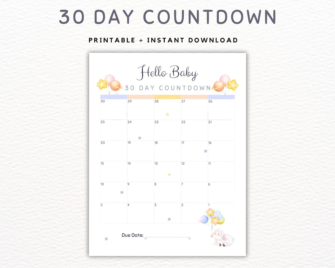 Pregnancy Countdown Calendar 30 Days To Baby printable PDF Etsy