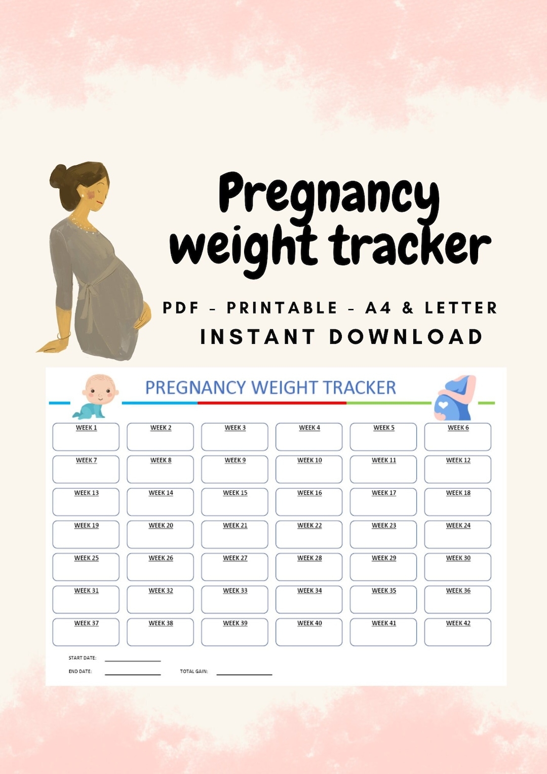 Pregnancy Weight Tracker Printable Pregnancy Weight Gain Chart Pregnancy Weight Gain Template Etsy Finland