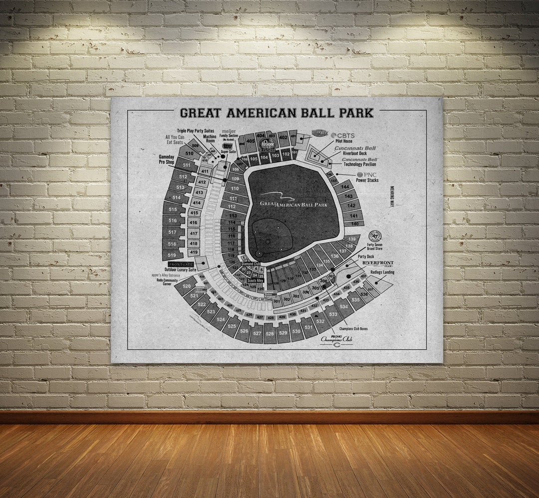 Print Of Vintage Great American Ball Park Cincinnati Reds Baseball Seating Chart On Photo Paper Matte Paper Or Stretched Canvas Etsy