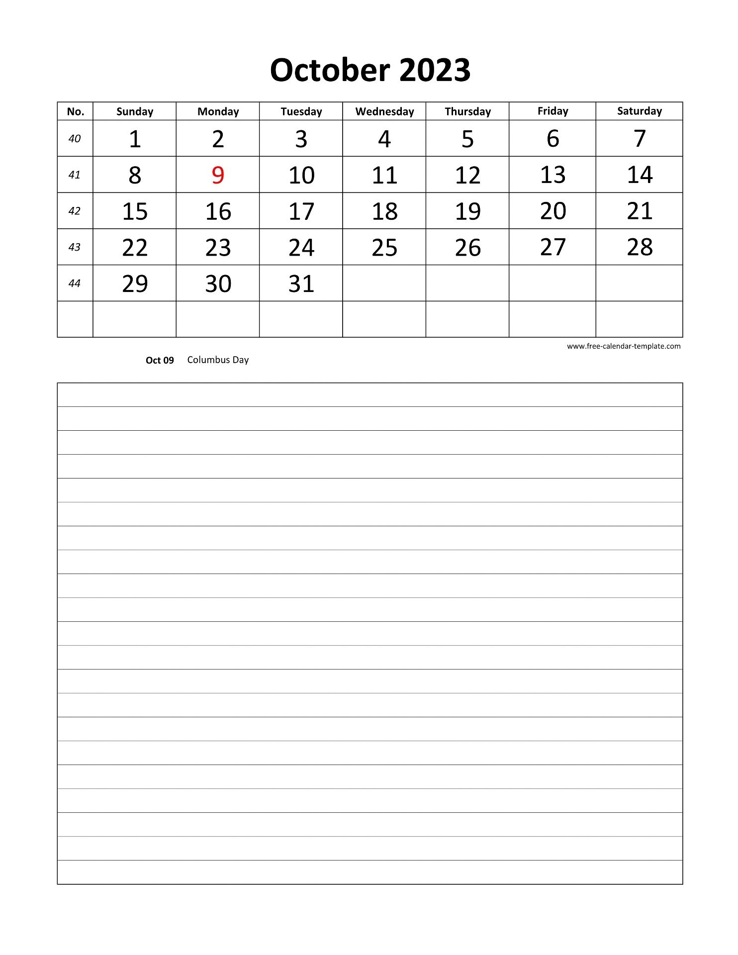 Printable 2023 October Calendar Grid Lines For Daily Notes vertical Free calendar template