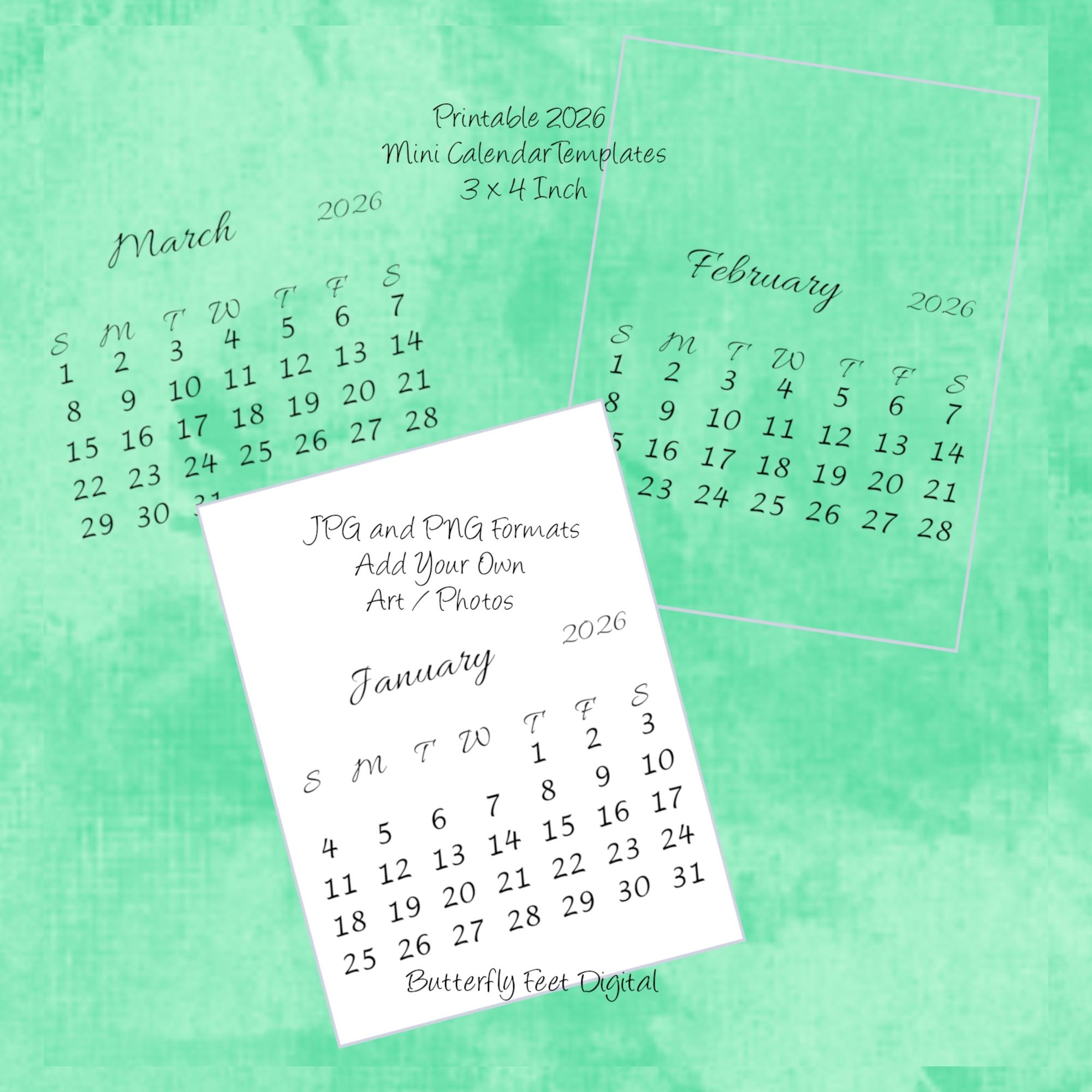 Printable 2026 Mini Desk Calendar Templates 3 X 4 Inch Add Your Own Art Or Photographs Digital Download Etsy