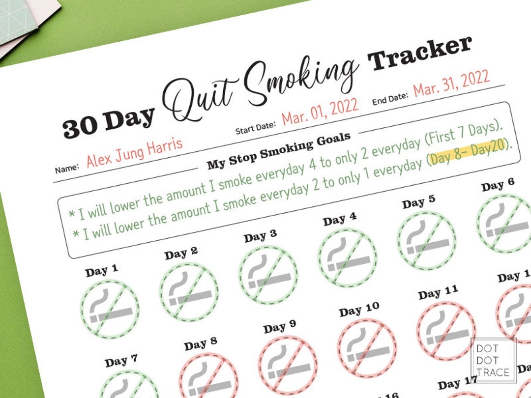 Printable 30 Day Quit Smoking Tracker 30 Day Stop Smoking Tracker No Smoking Tracker Goodnotes Quit Smoking Tracker Insert JPG Download Etsy