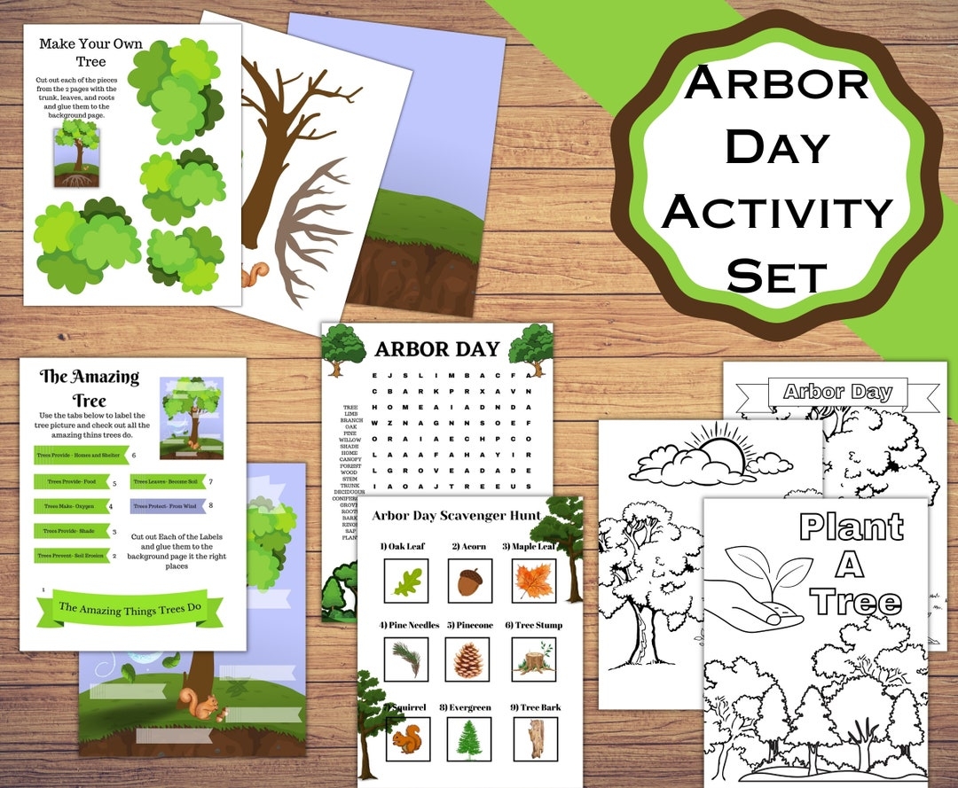 Printable Arbor Day Activity Pages Coloring Build A Tree Learn About What Trees Do Word Search Arbor Day Celebration Etsy