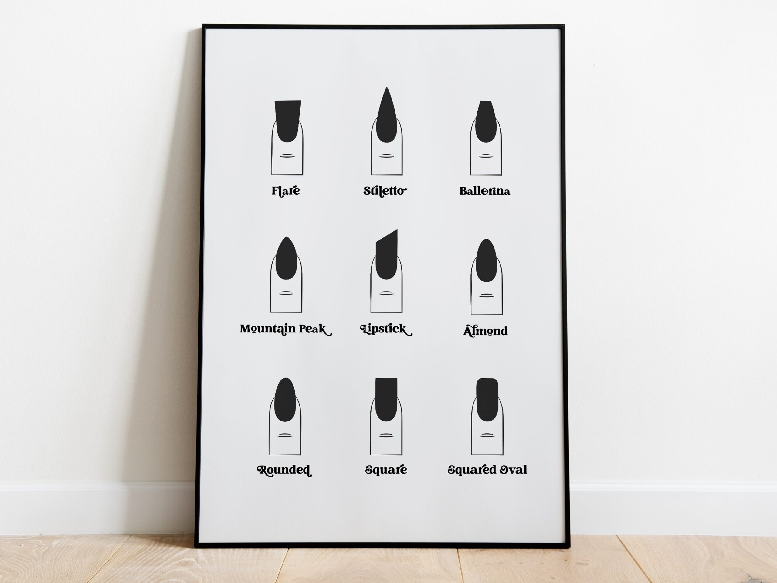 Printable Art Nails Chart Nail Shape Chart Nail Salon Decor Nail Studio Wall Decor Long Nails Fingernail Art Nail Tech Print