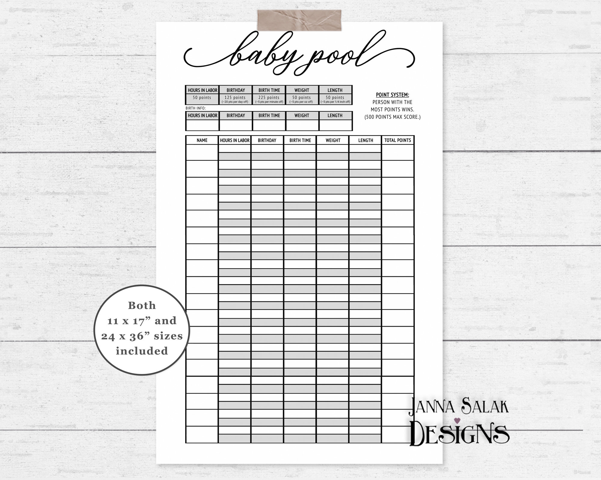 Printable Baby Shower Baby Pool Game Modern Minimalist Birth Predictions 11 X 17 And 24 X 36 Poster INSTANT DOWNLOAD MD01 Etsy