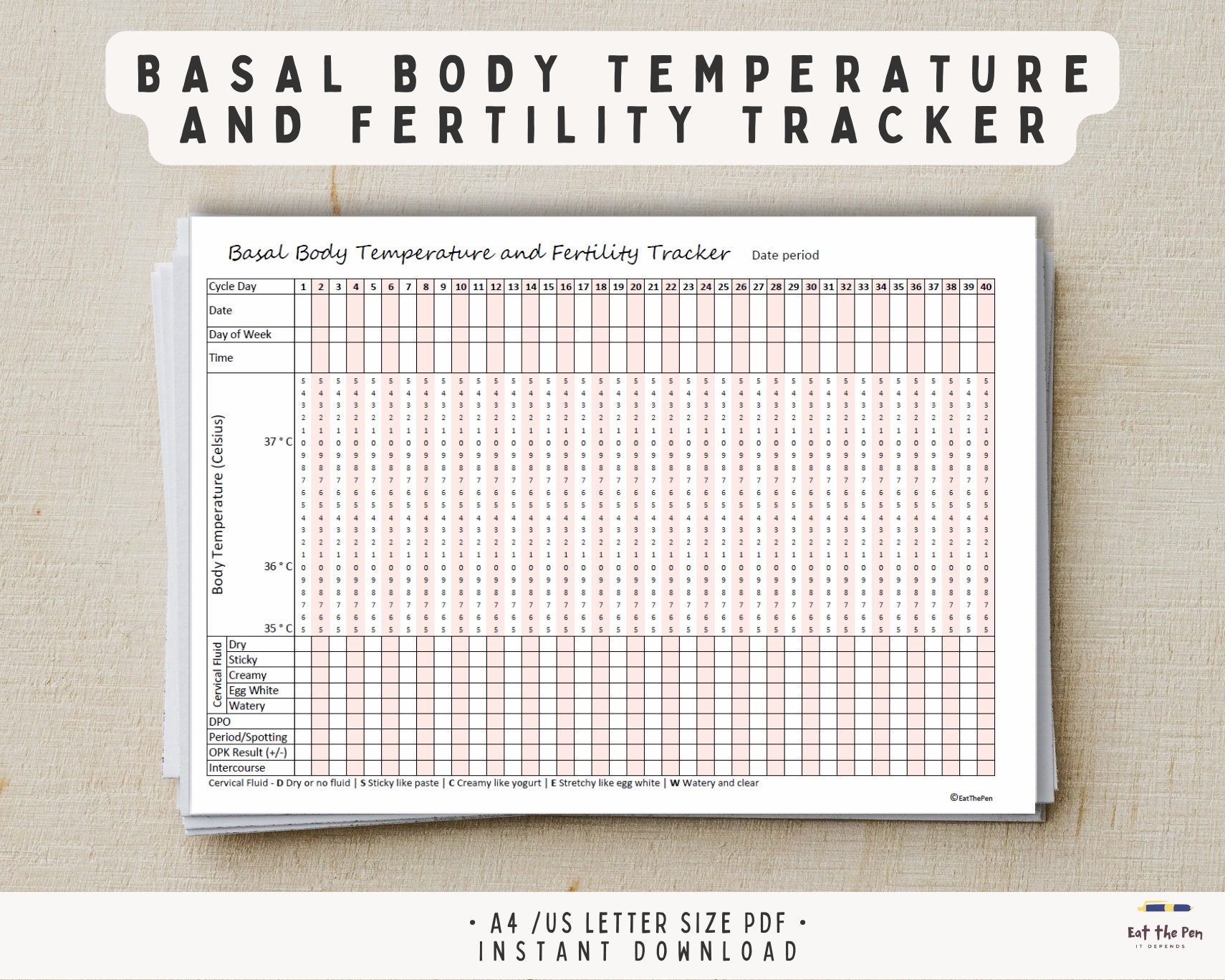 Printable Basal Body Temperature Chart Etsy