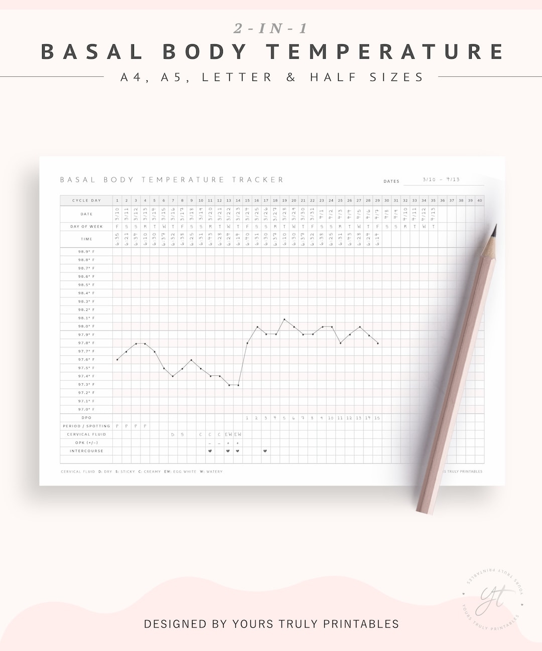 Printable Basal Body Temperature Chart PDF BBT Chart In Fahrenheit Celsius Ovulation Tracker TTC Fertility Pregnancy Journal Etsy