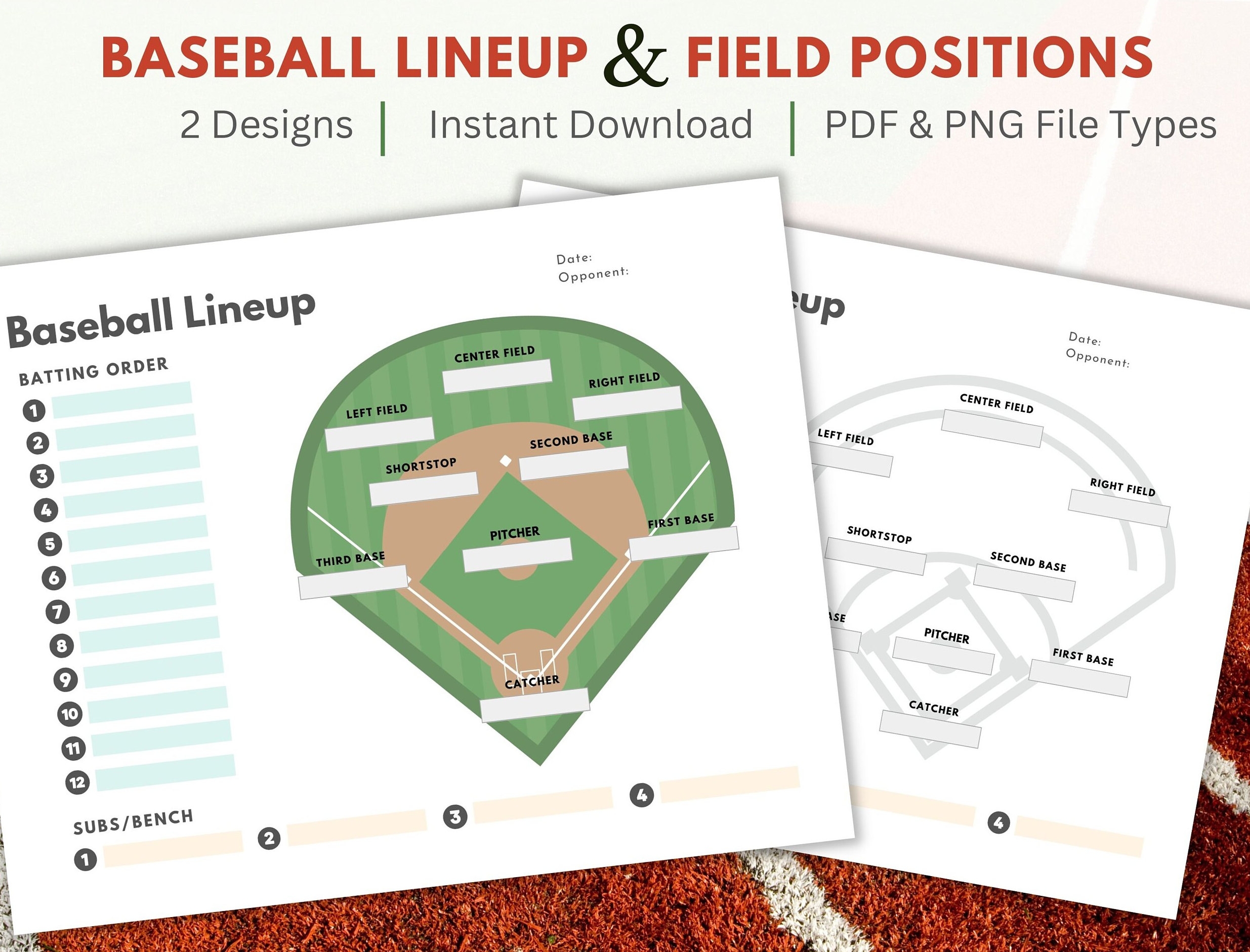 Printable Baseball Lineup And Field Position Sheet Batting Order 